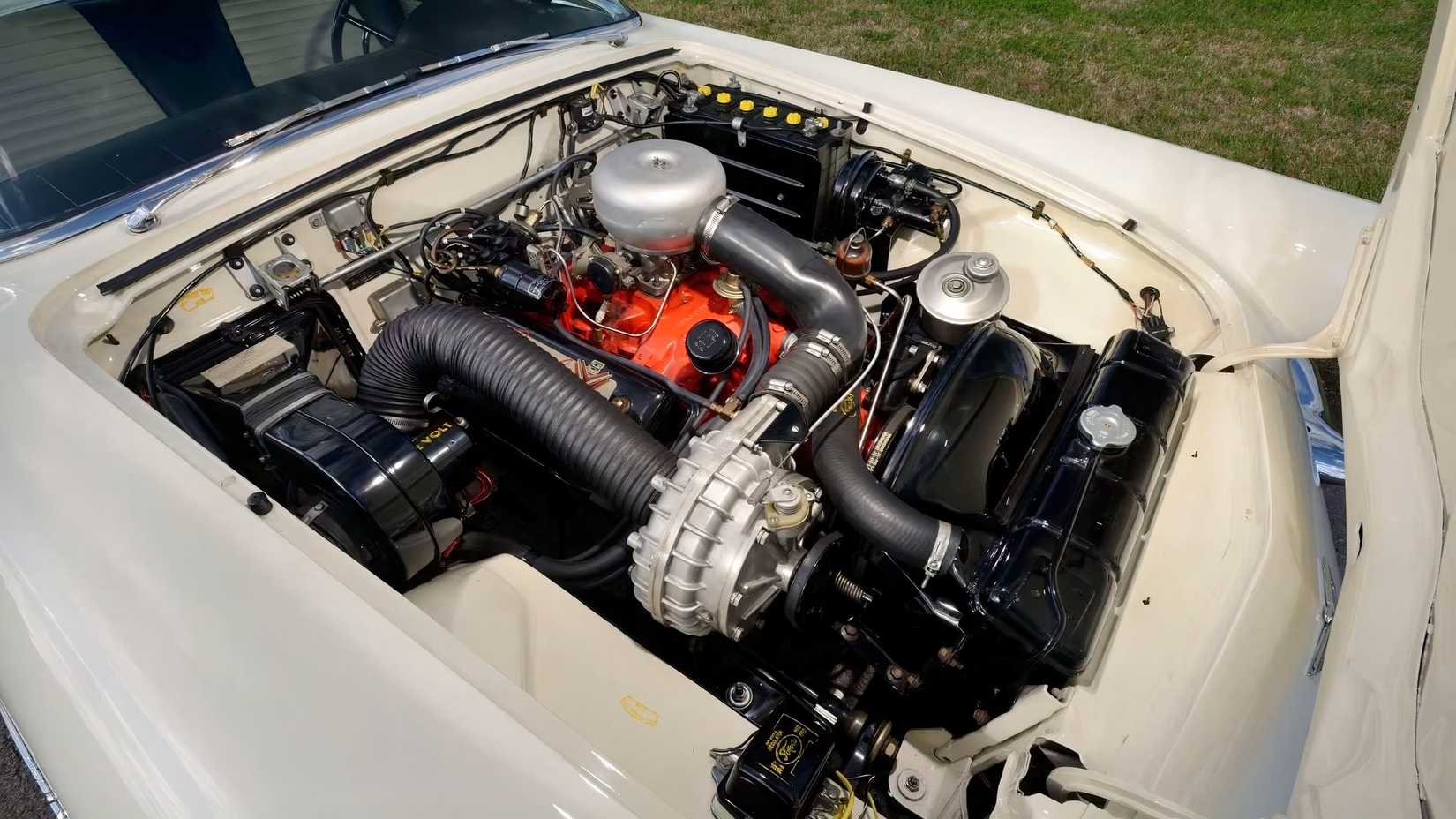 1957 Ford Thunderbird engine bay top down view