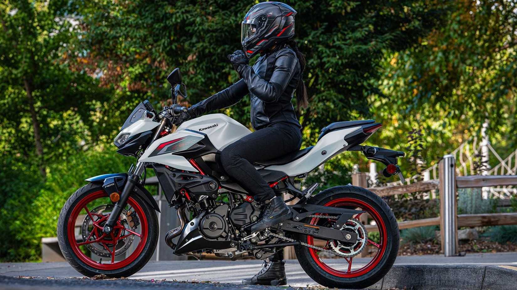 White 2026 Kawasaki Z500 ABS Standing In The Street