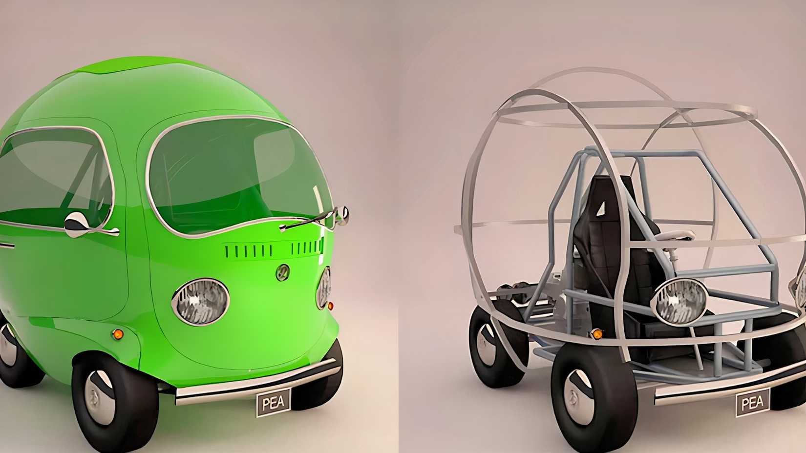 O Pea Car com e sem painéis de carroceria