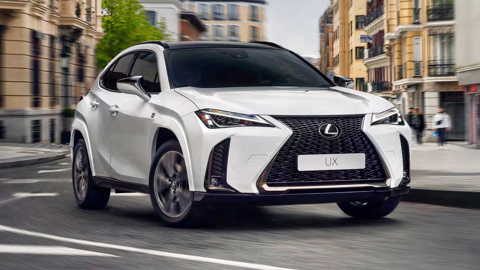 2026 Lexus UX 300h F SPORT Handling front 3/4 shot driving through city