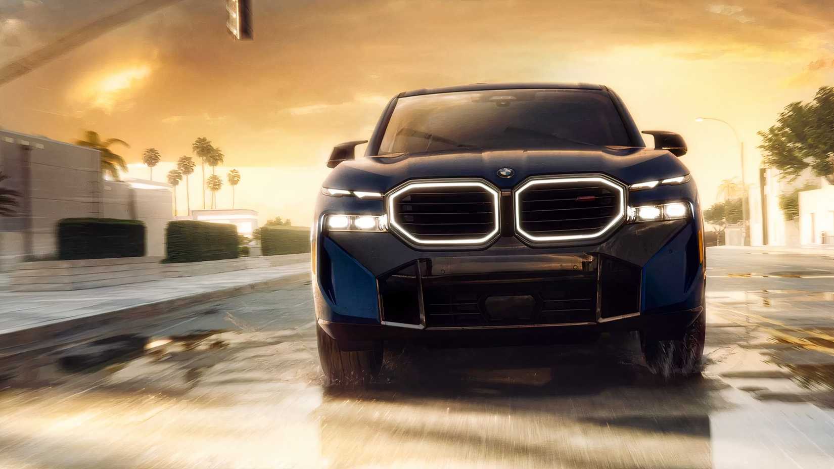 Front action shot of 2026 BMW XM Label driving