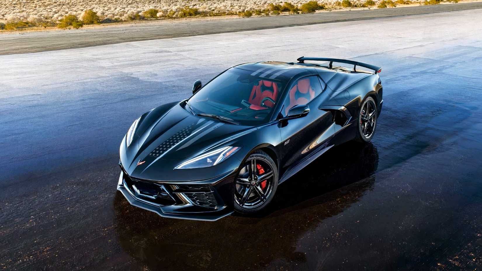 A top down view of a black 2026 Chevrolet Corvette Stingray