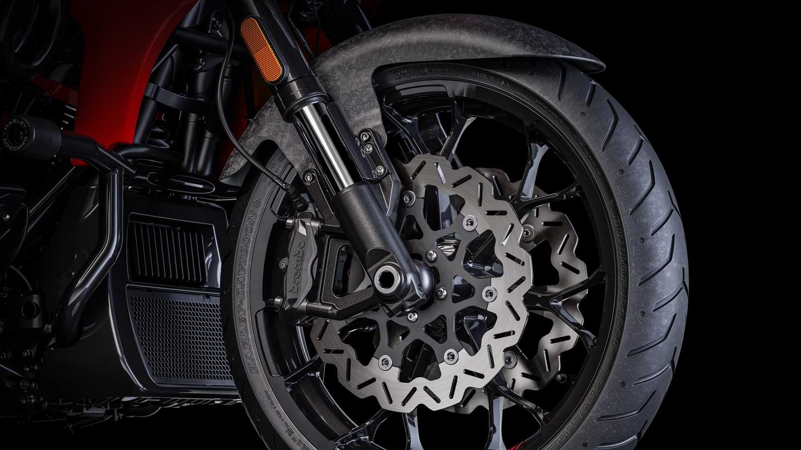 2026 Harley-Davidson CVO Road Glide ST's front wheel and brake setup 