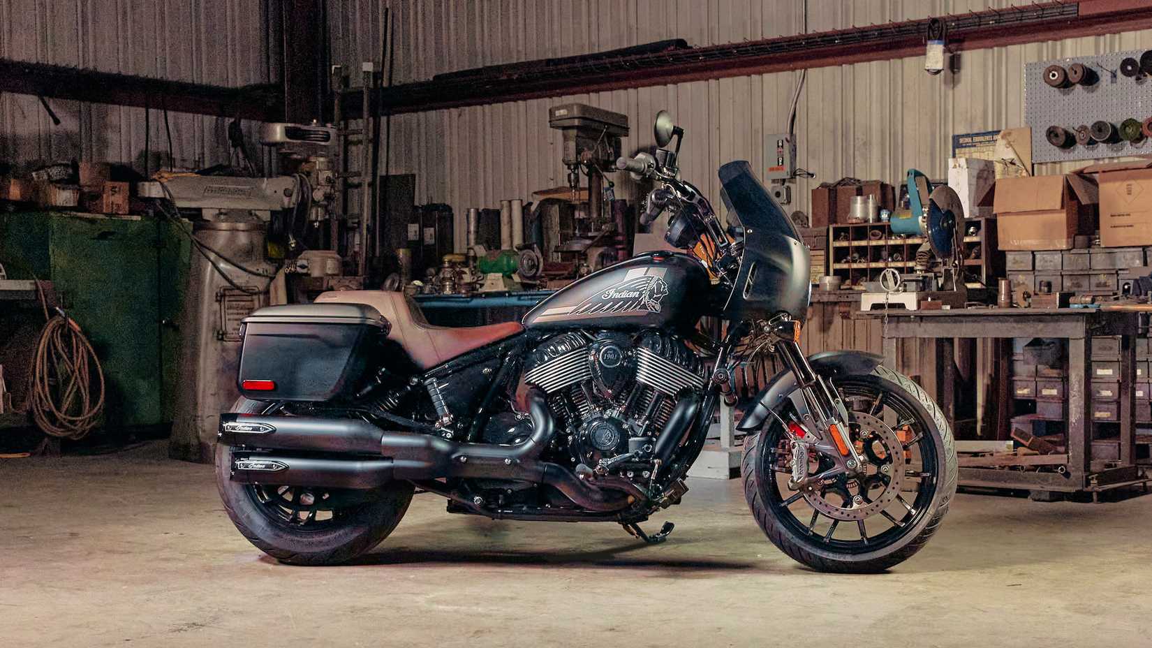 2026 Indian Sport Chief parked in a garage