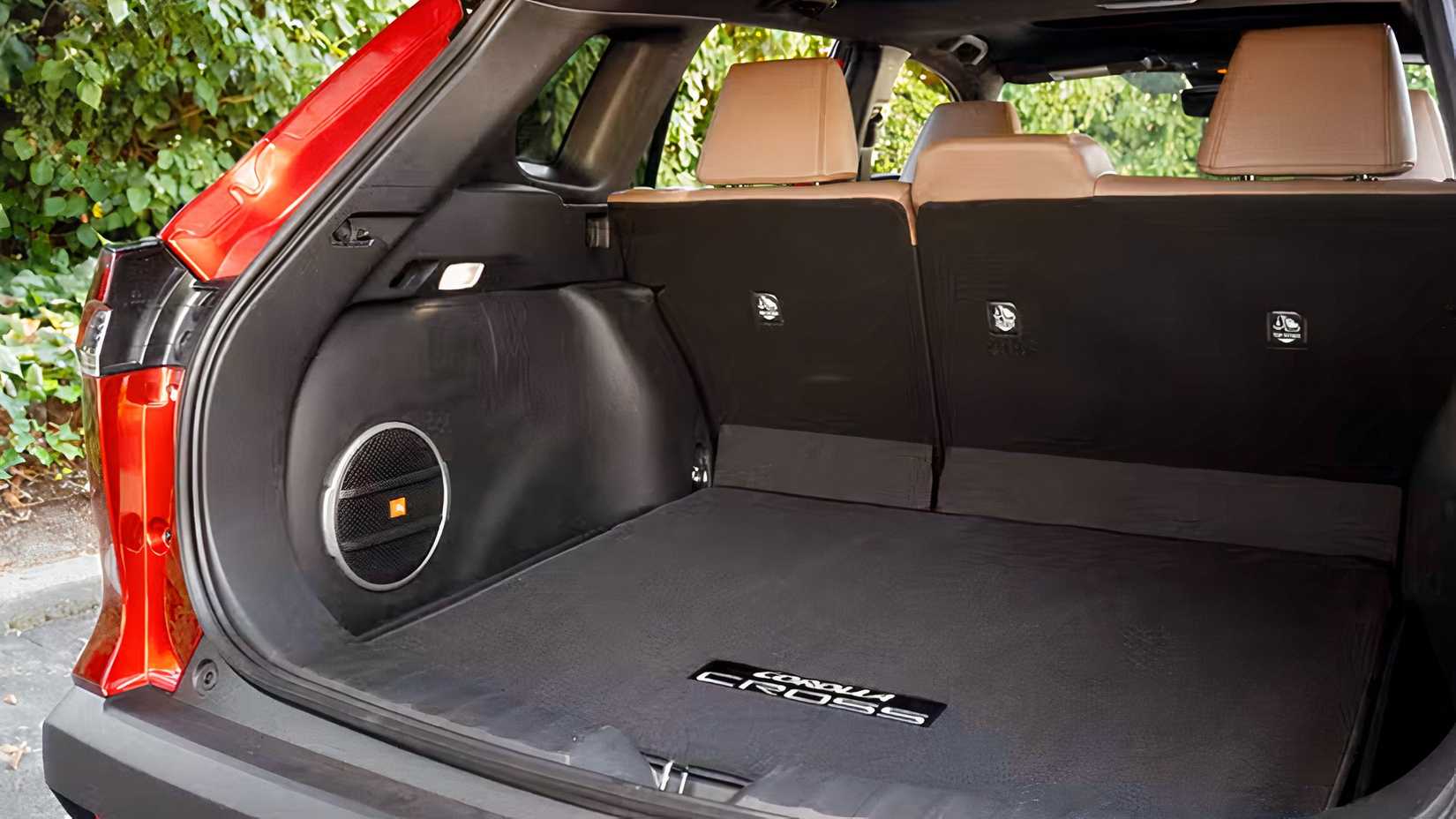 Interior shot of a 2026 Toyota Corolla Cross' cargo hold with the seats up
