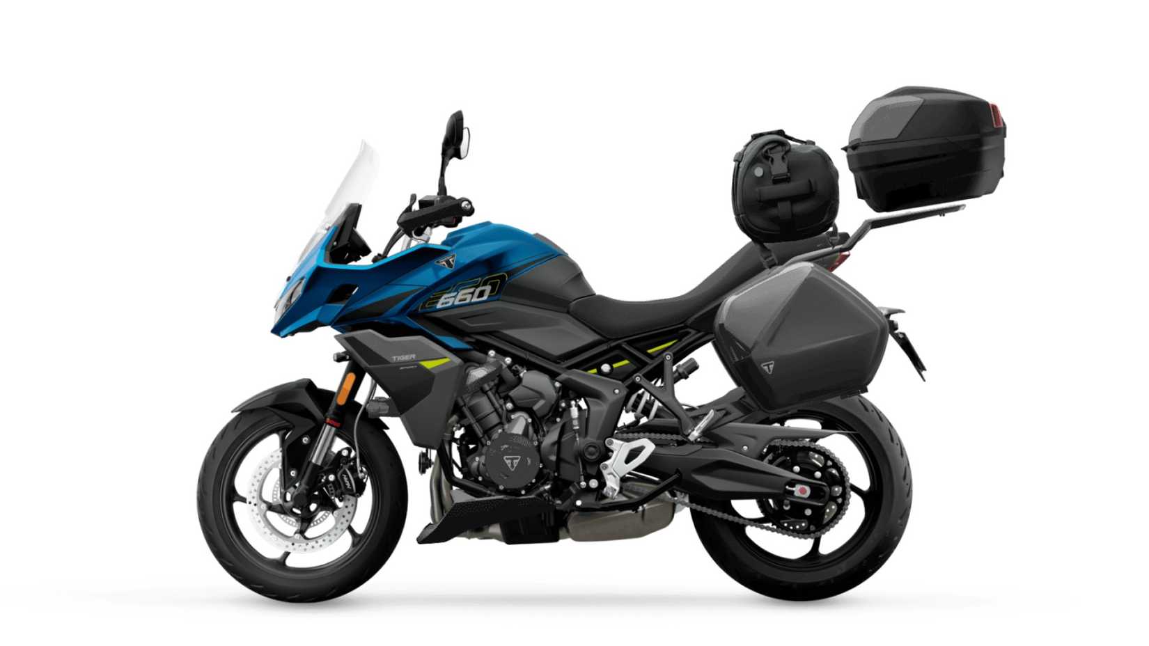 2026 Triumph Tiger 660 carregado com acessórios de turismo vista de perfil lateral