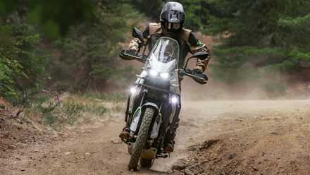 2026 Kawasaki KLE500 off-roading front fascia view