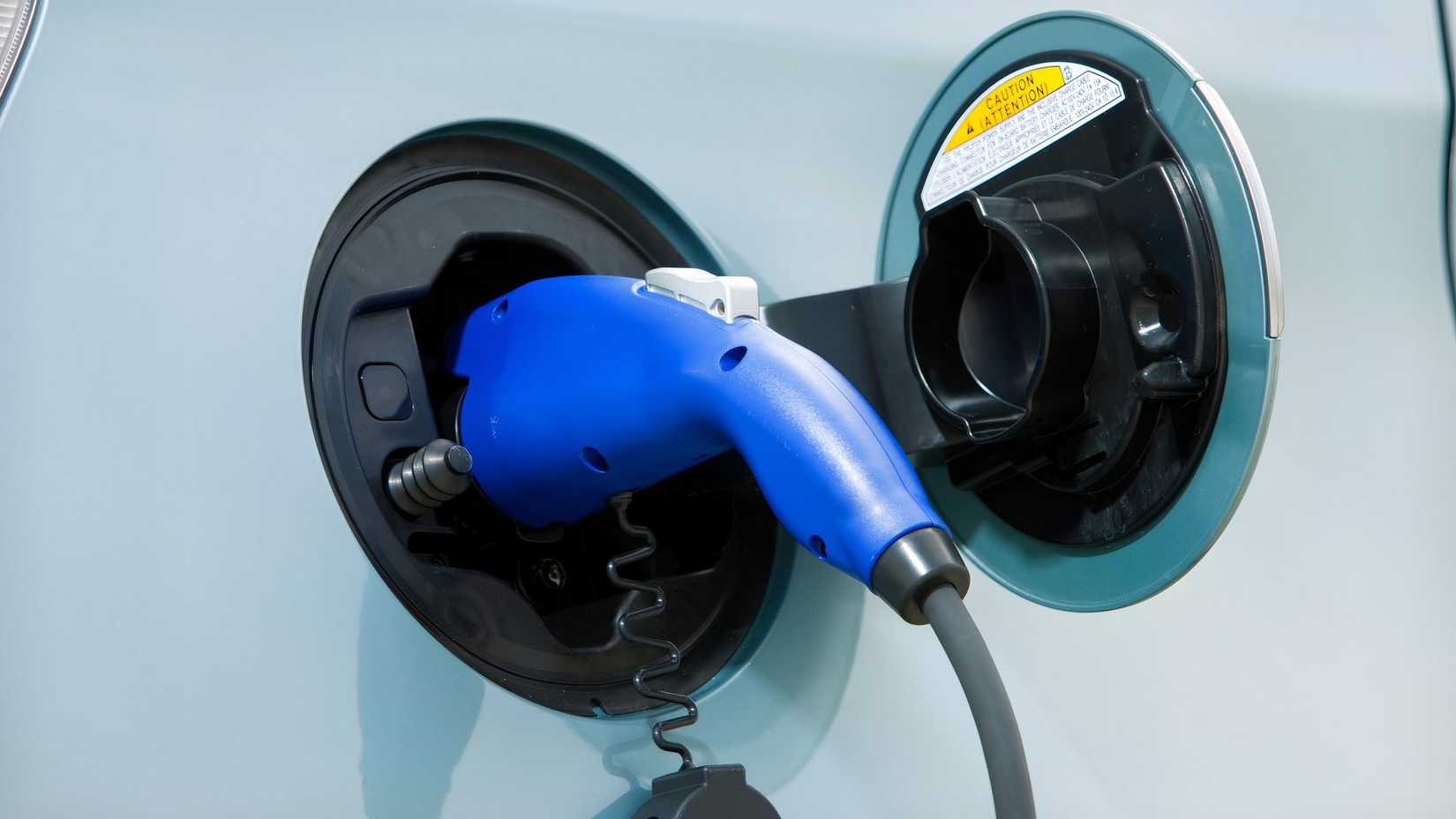 Close-up shot of a 2012 Toyota Prius Plugin charging
