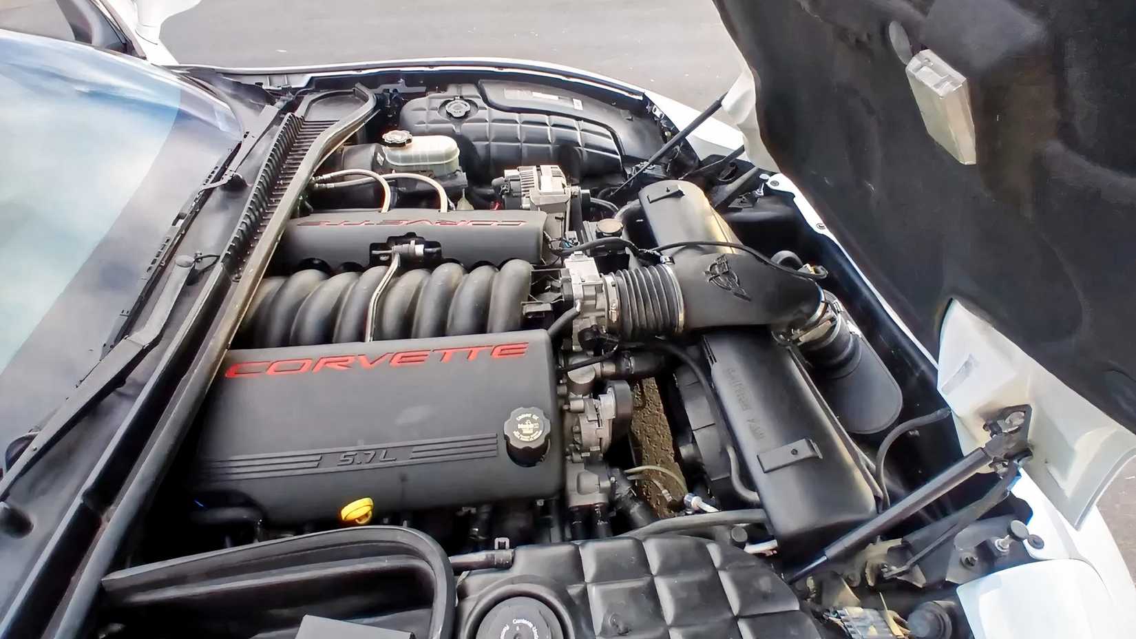 1998 Chevrolet Corvette C5 engine bay showing Gen-III LS Small-Block V8