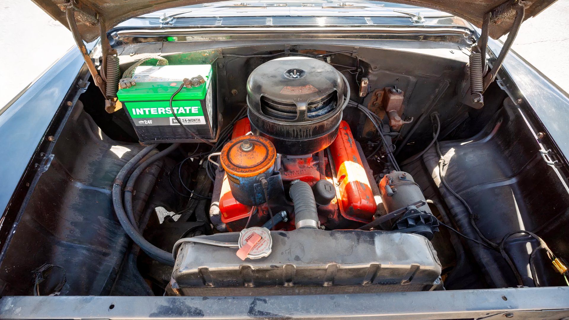 1955 Chevrolet Bel Air engine bay showing GM small-block V8