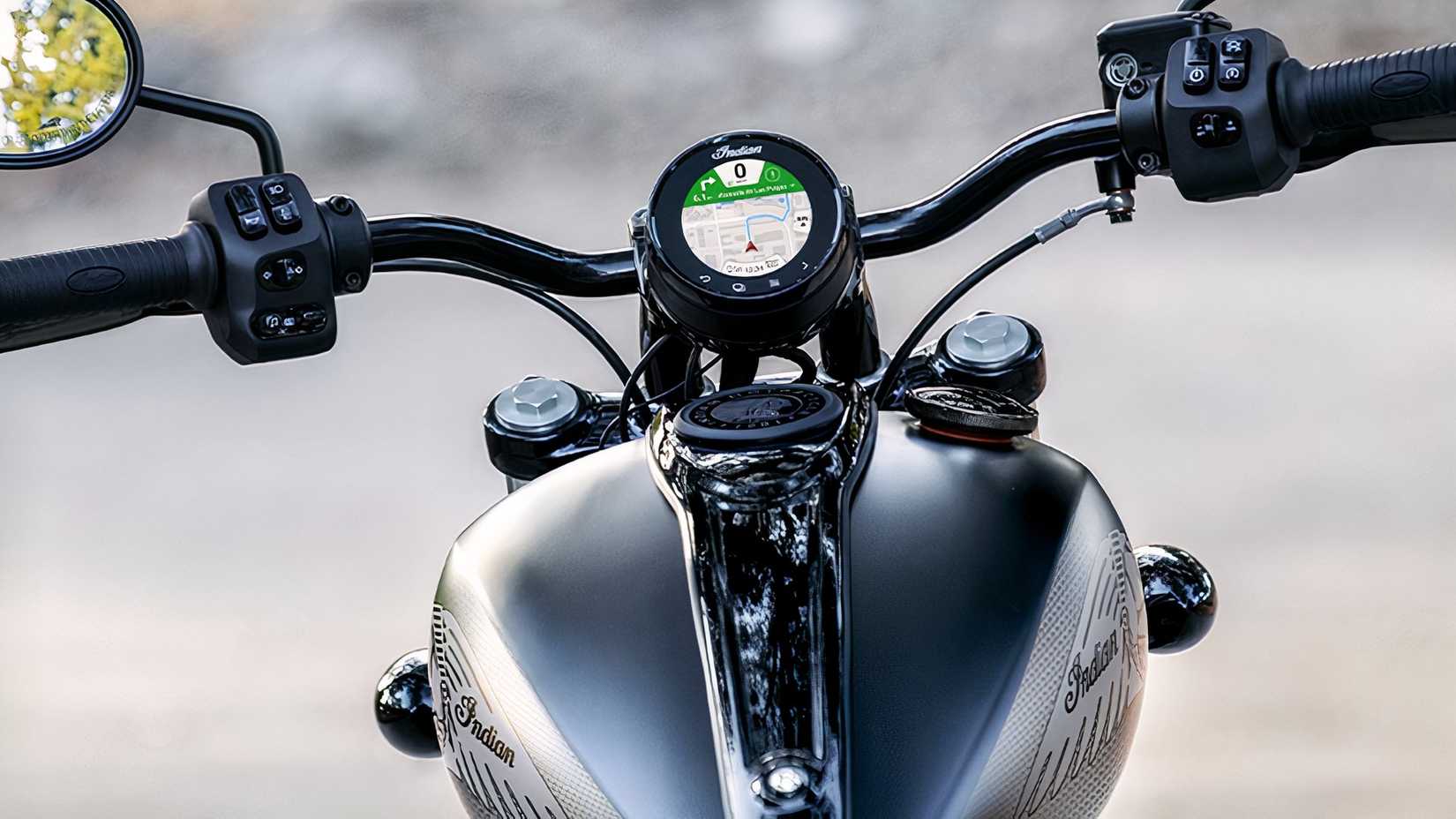A close-up shot of the Indian Chief Dark Horse instrument cluster