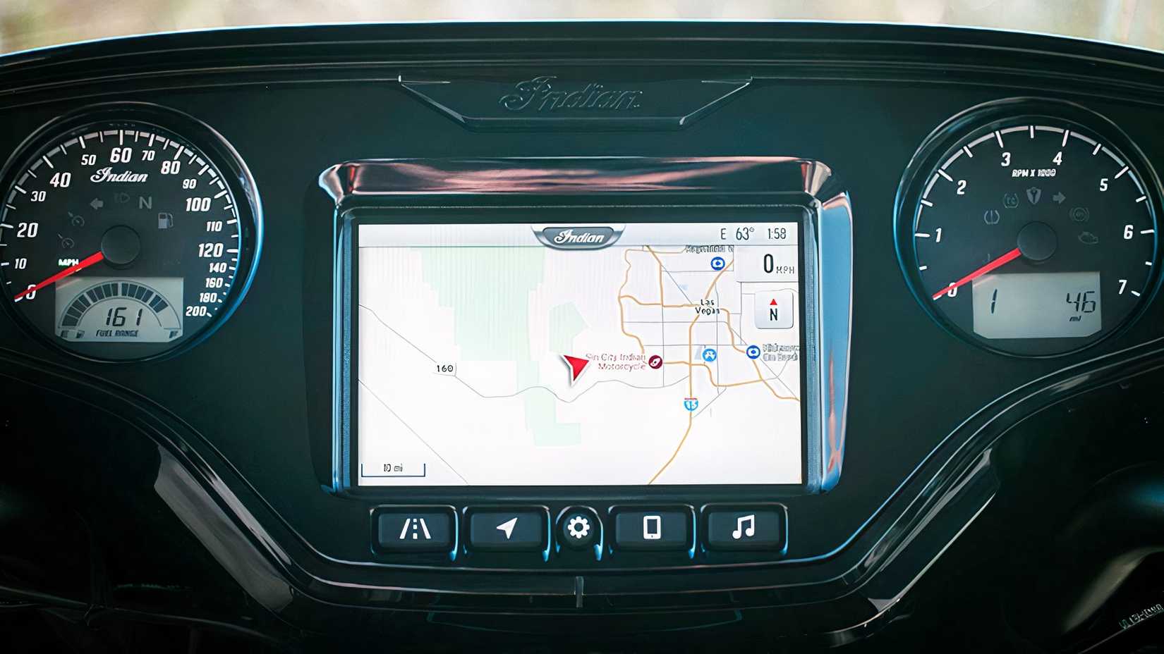 A closeup view of the Indian Roadmaster PowerPlus touchscreen