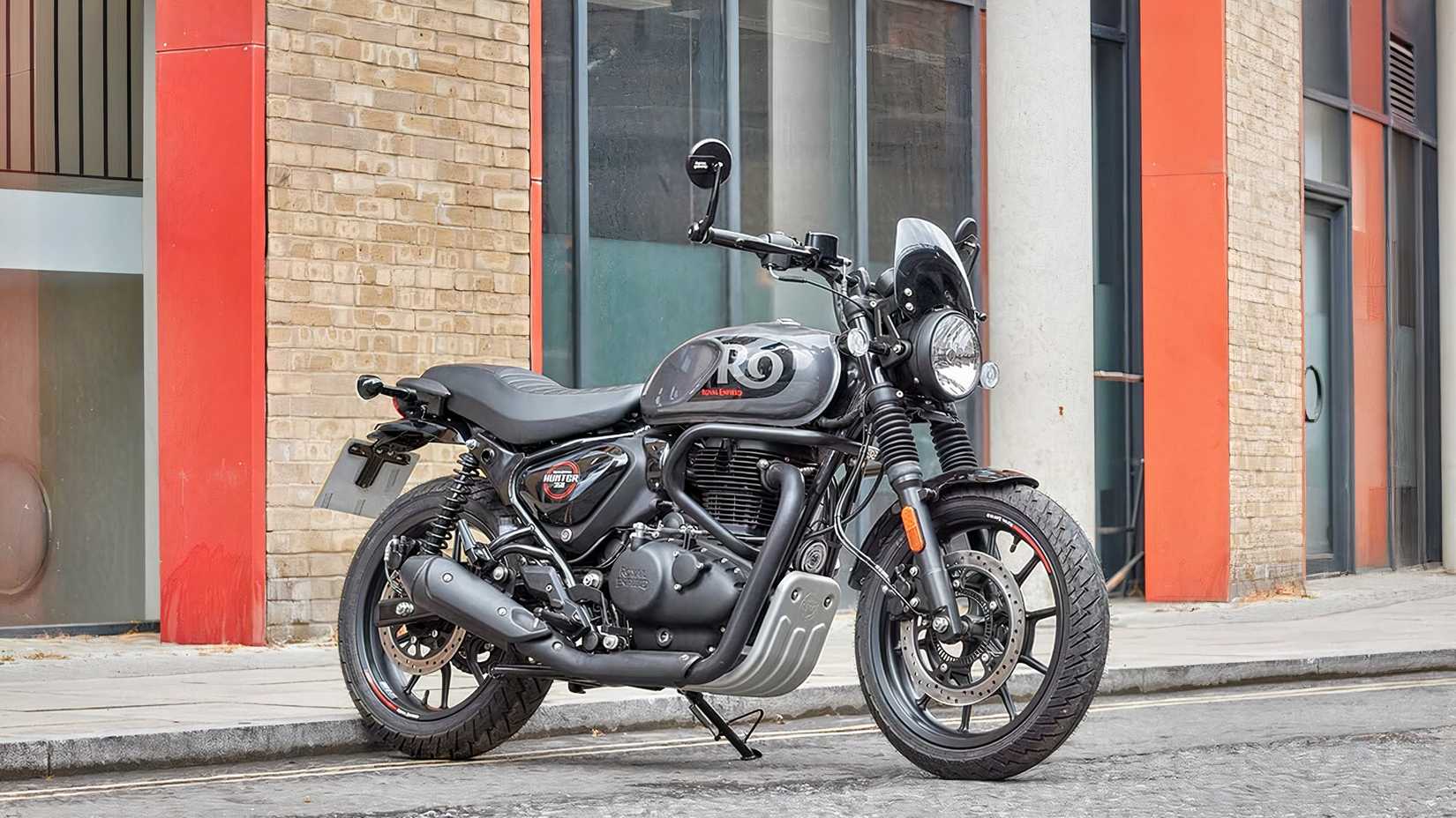 Accessorized Royal Enfield Hunter 350 Parked Street Side Near Curb