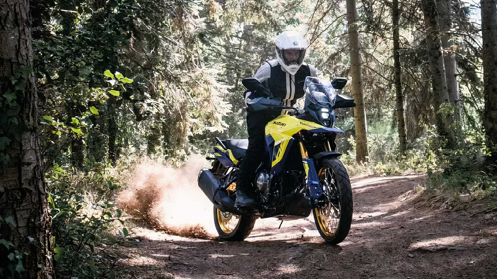 Suzuki V-Strom 800DE sliding on a trail run