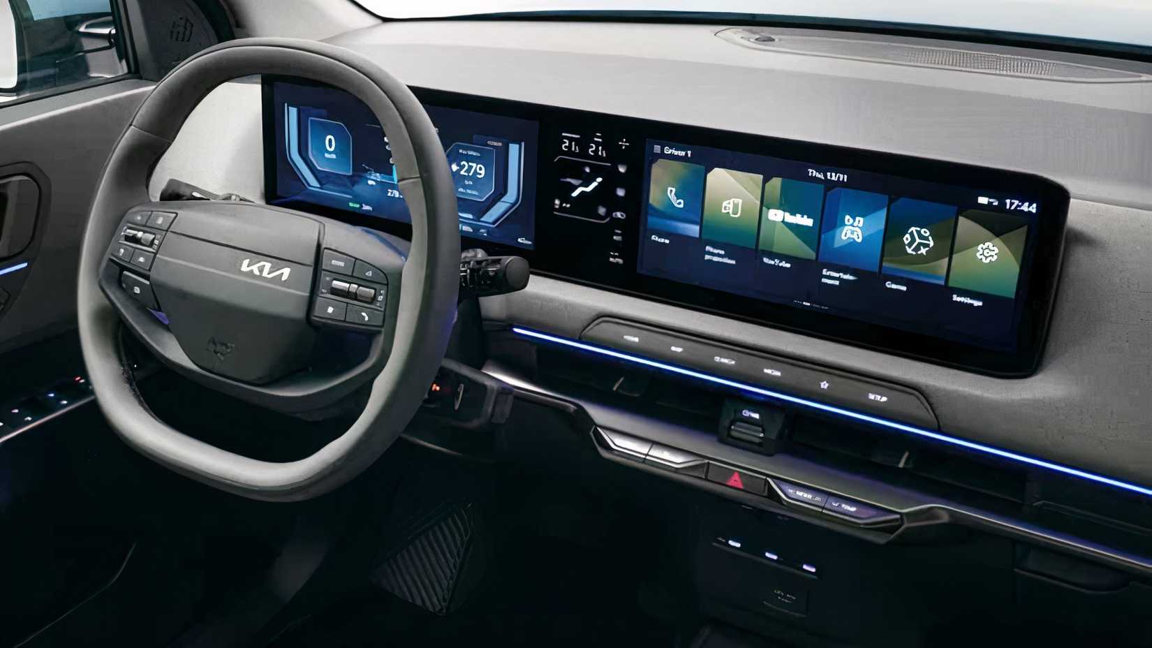 2027 Kia EV2 interior shot of front cabin