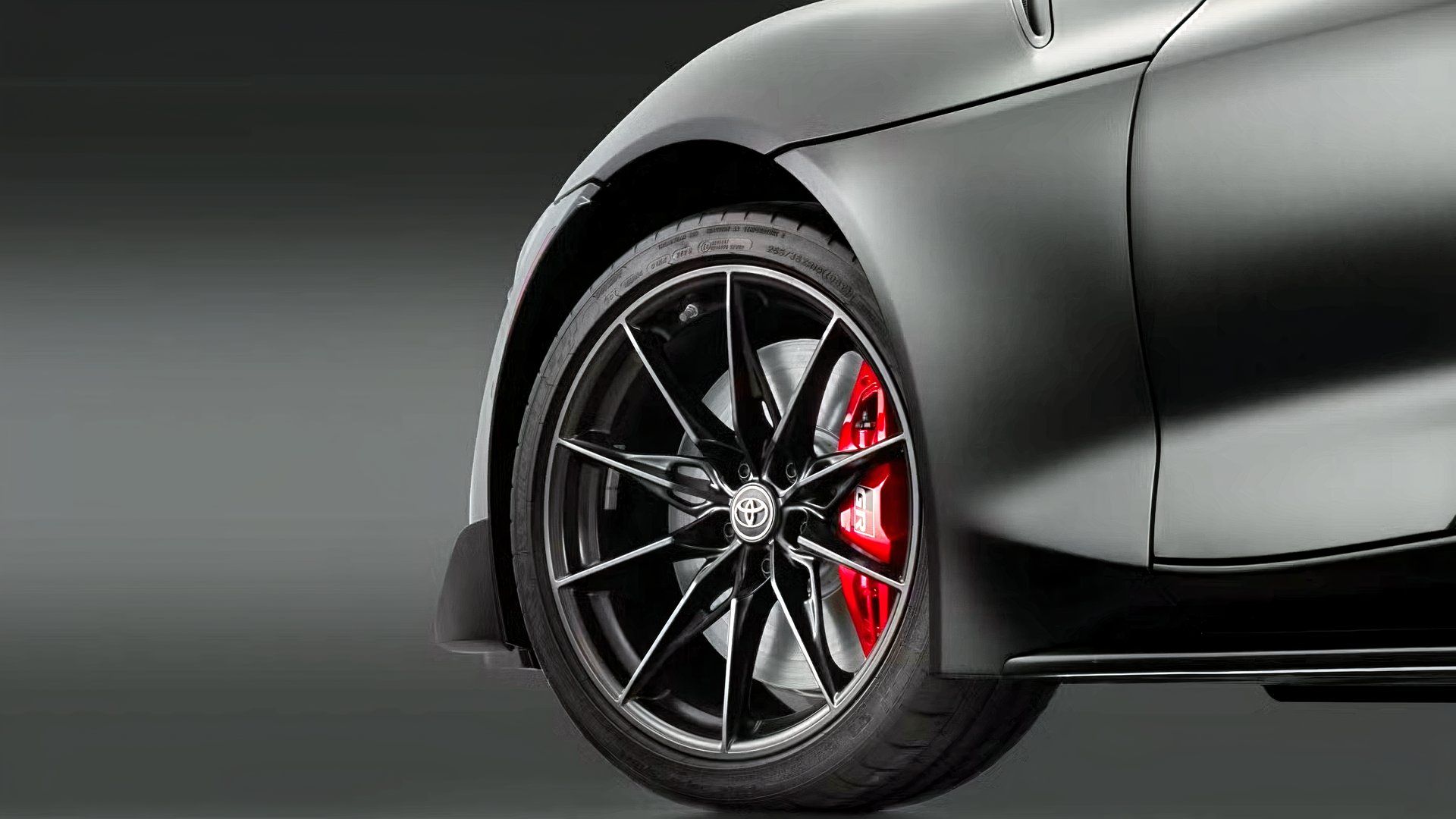 Close-up shot of a 2026 Toyota GR Supra's front wheel