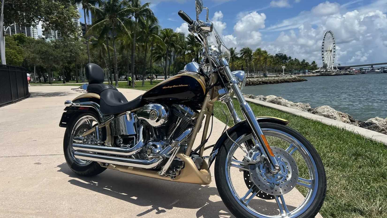 A 2003 Harley-Davidson CVO Deuce parked on its side stand