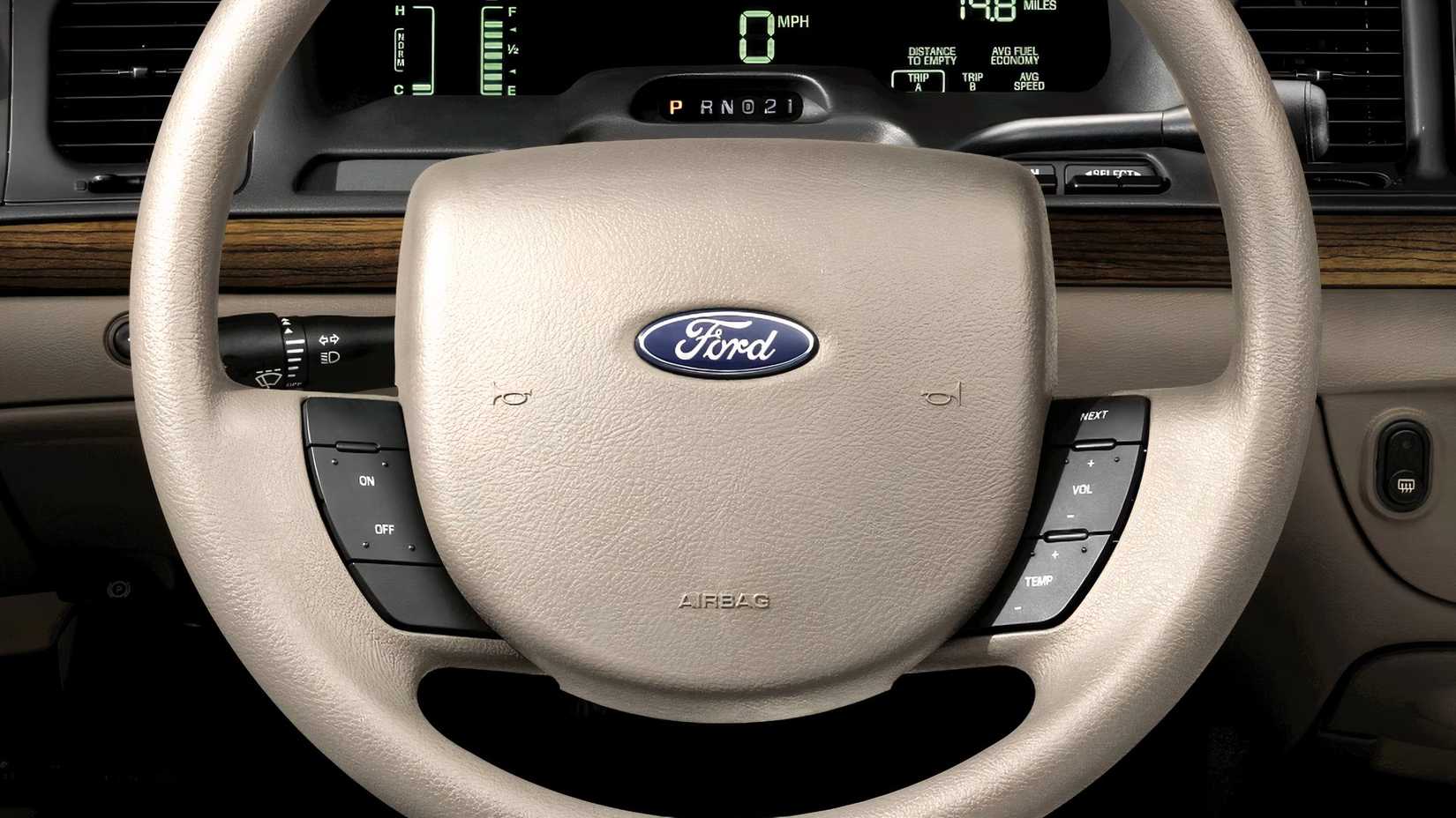 Interior shot of a 2007 Ford Crown Victoria Steering Wheel