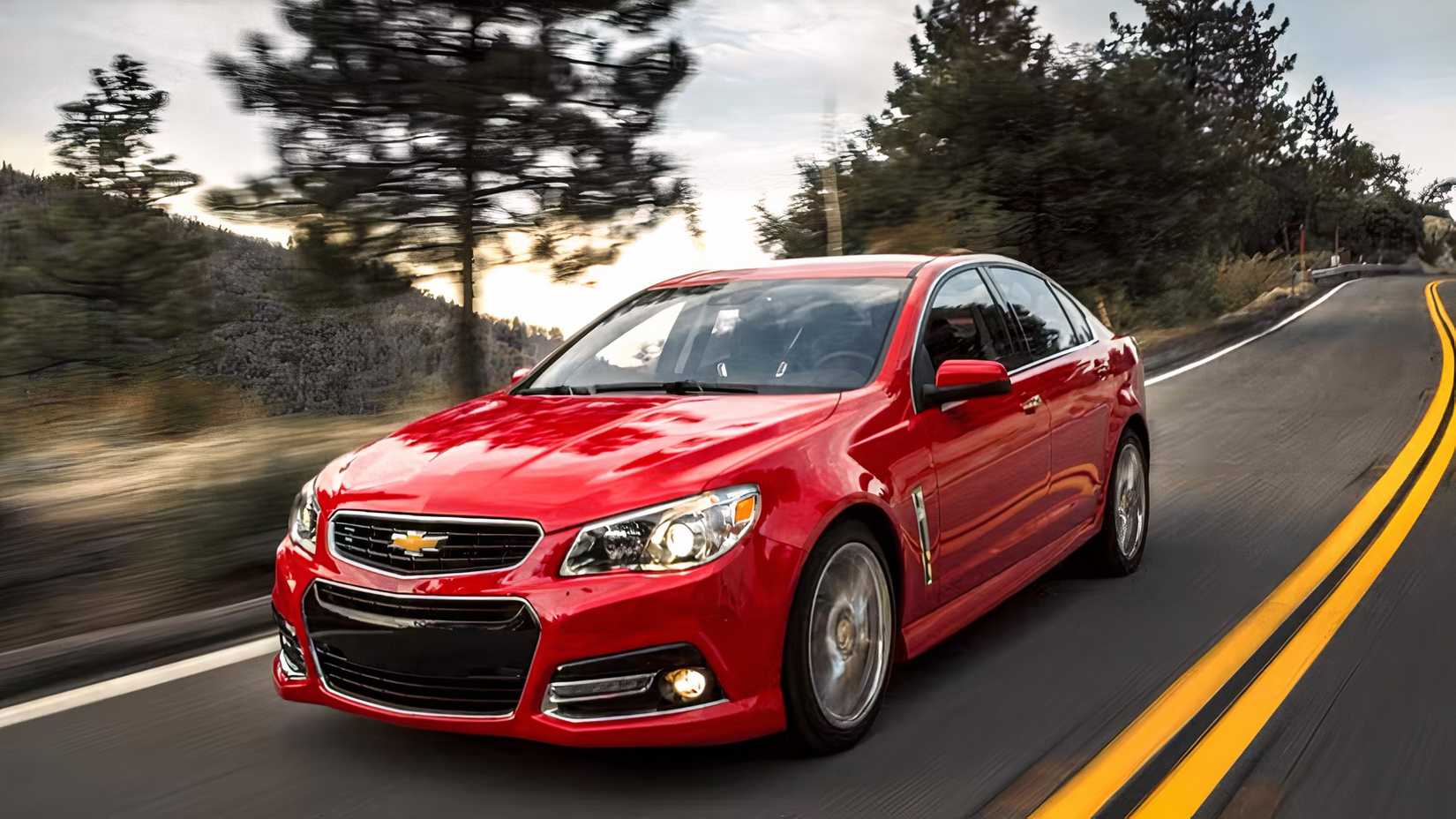 Front shot of a 2015 Chevrolet SS driving down country road