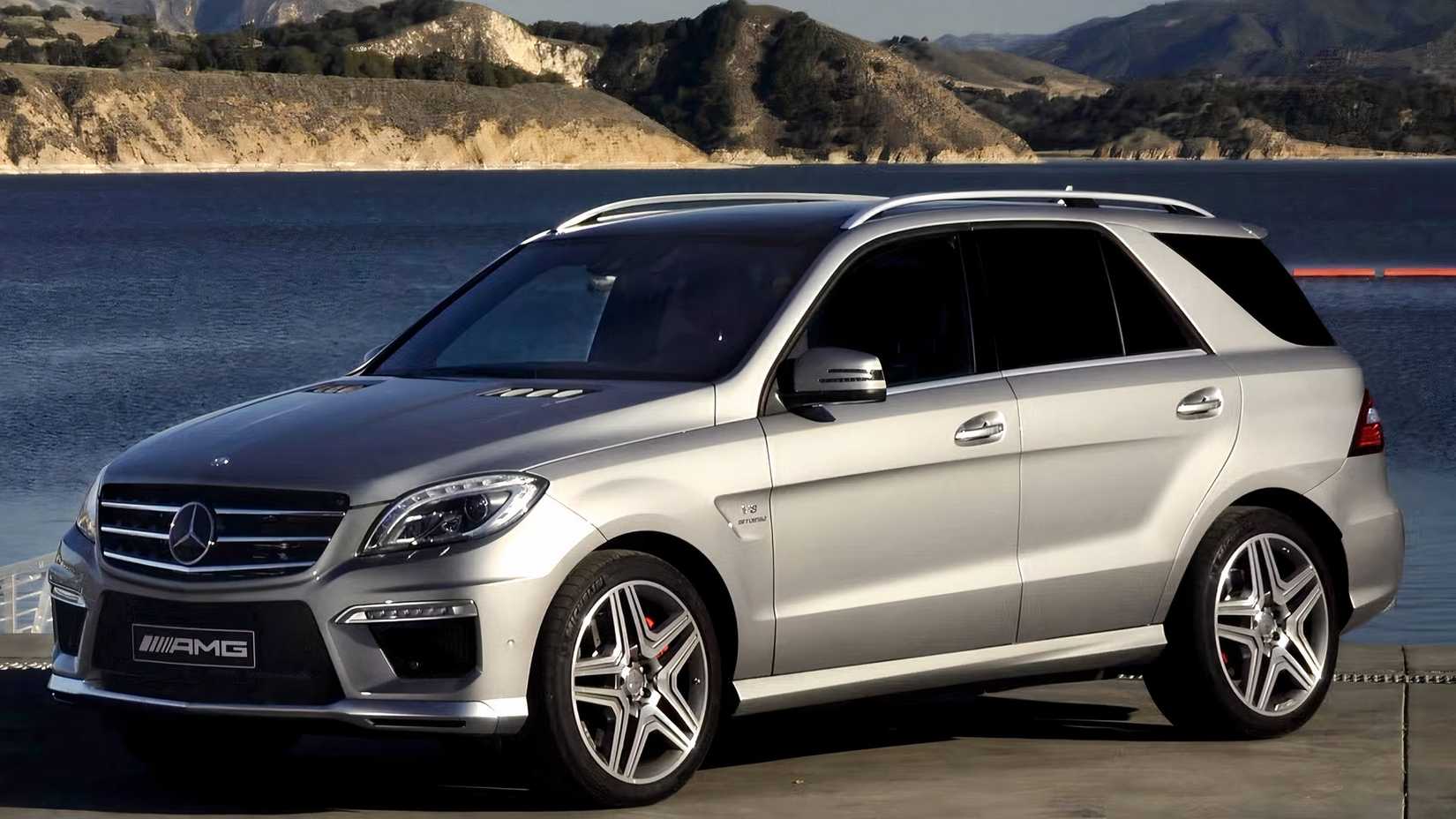 Front 3/4 shot of a 2015 Mercedes-Benz ML63 AMG parked by waterfront