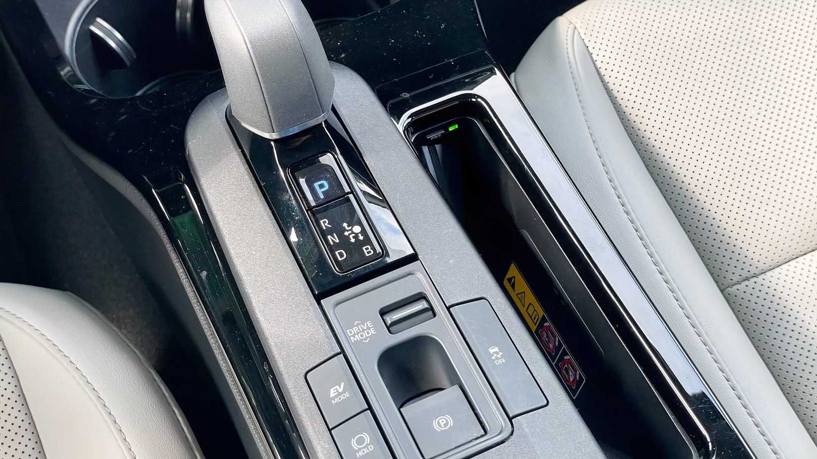 Interior shot of a 2023 Toyota Prius showing center console