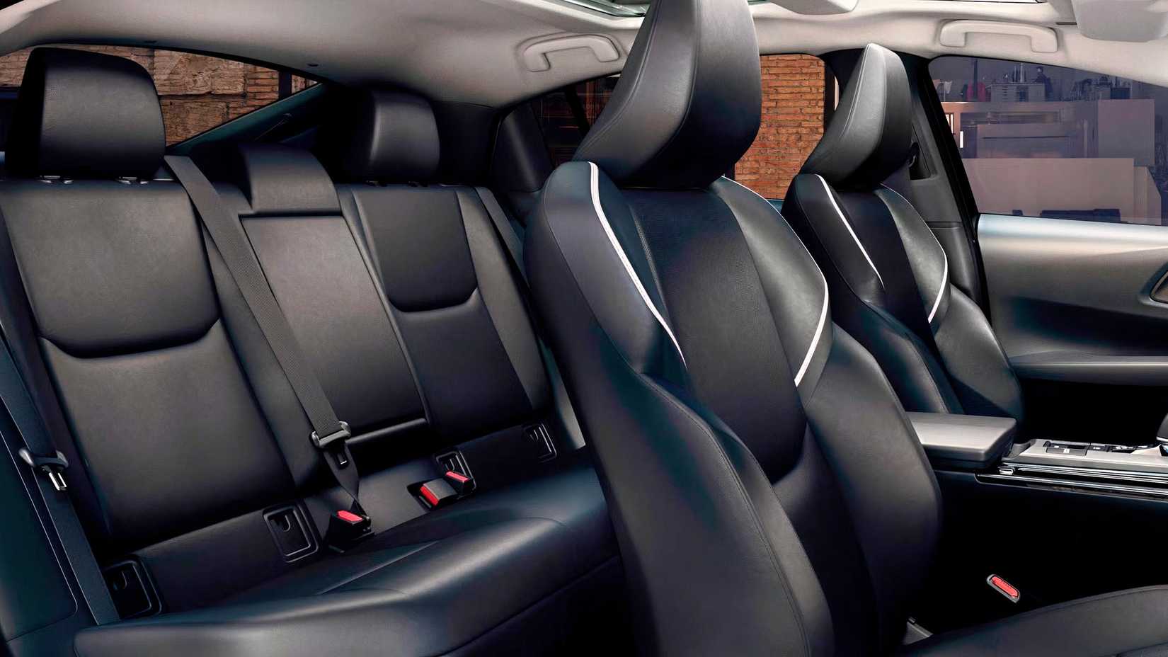 Interior shot of a 2023 Toyota Prius showing seating