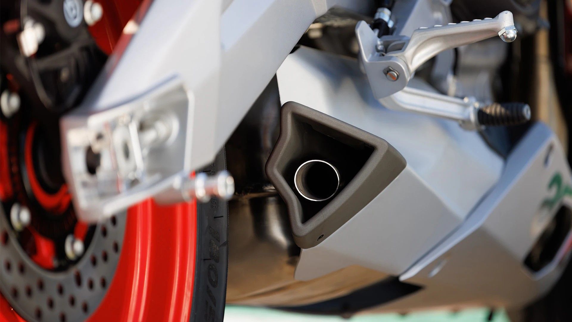 2026 Aprilia RS 660 Exhaust Tip Closeup
