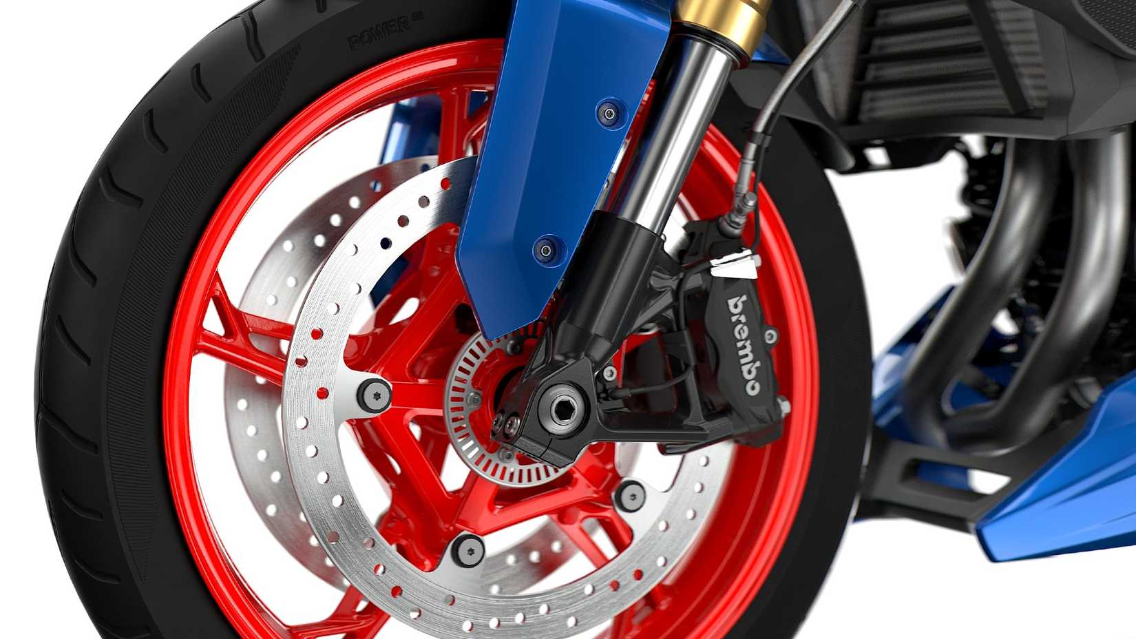 2026 BMW F 900 XR Front Brakes Closeup Studio Shot