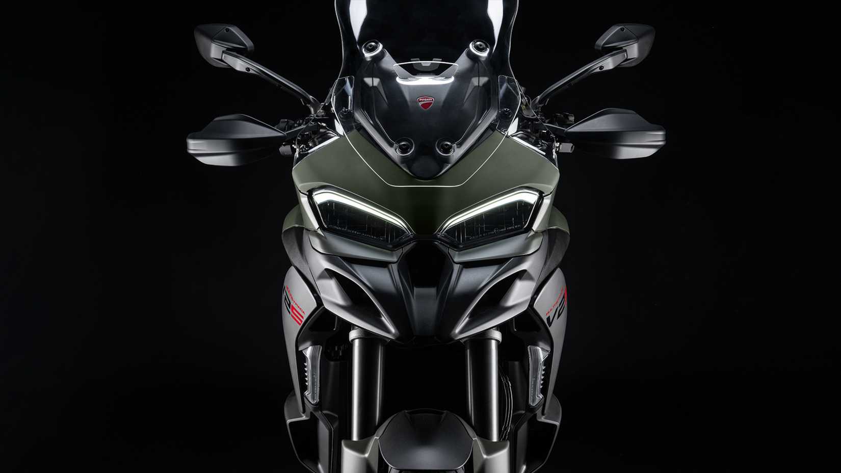 A detail shot of the 2026 Ducati Multistrada V2 S'  front-end