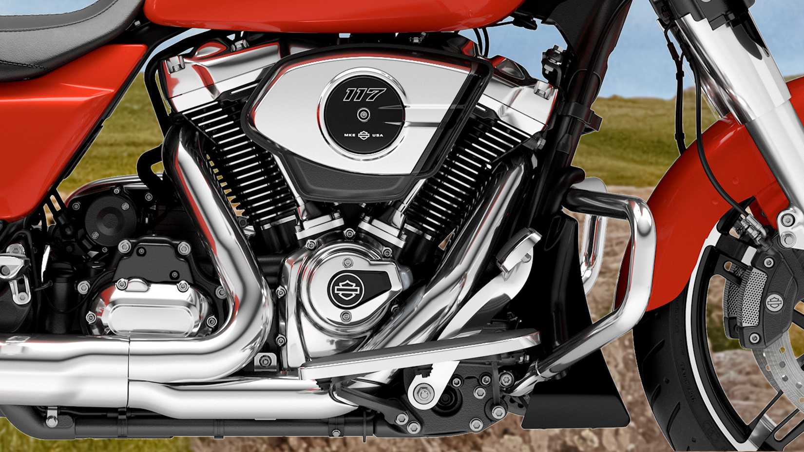Detalhe do motor Harley-Davidson Street Glide Milwaukee-Eight 117 2026