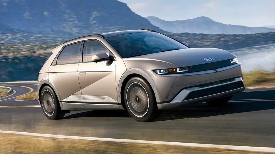 Side shot of a 2026 Hyundai Ioniq 5 in motion