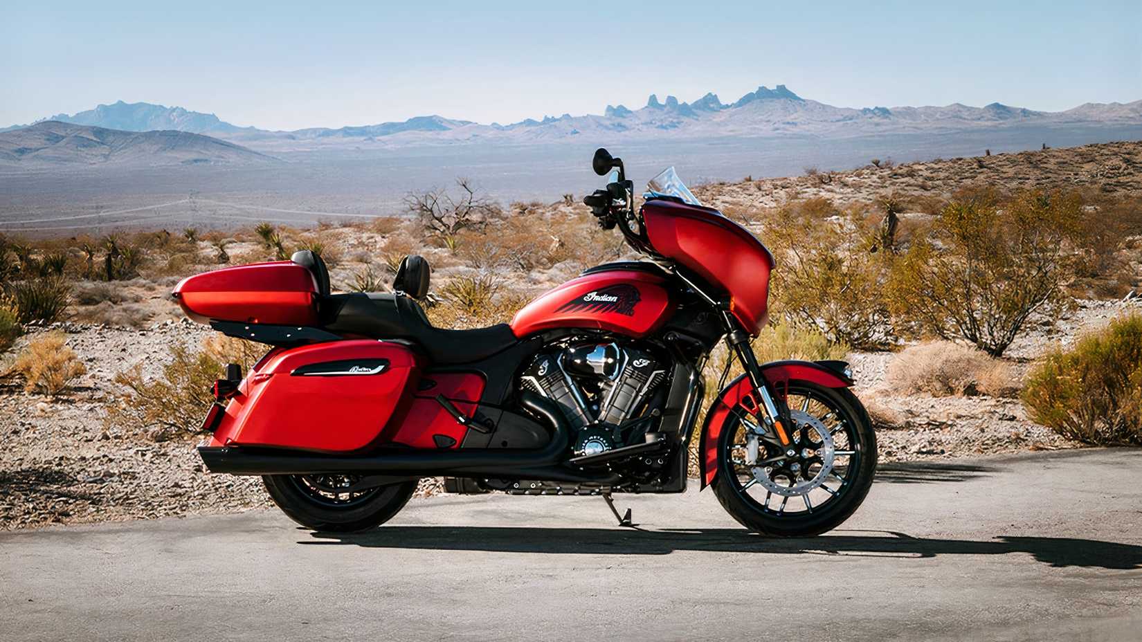 Beauty shot of a Red 2026 Indian Chieftain Powerplus 112