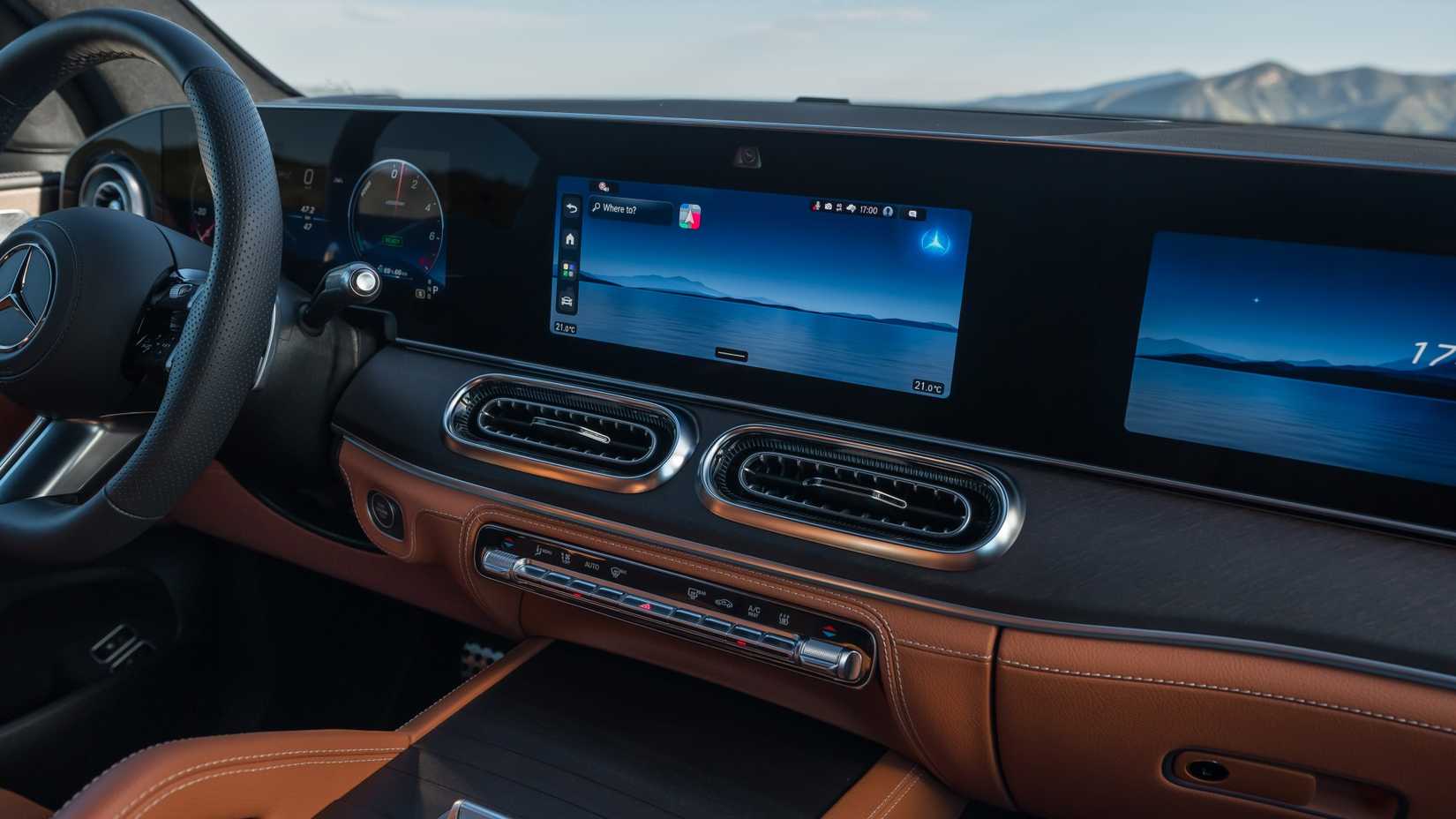 2027 Mercedes-Benz GLE Class interior triple display close-up shot