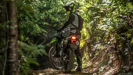 2026 Kawasaki KLX300 off-roading rear view cinematic shot