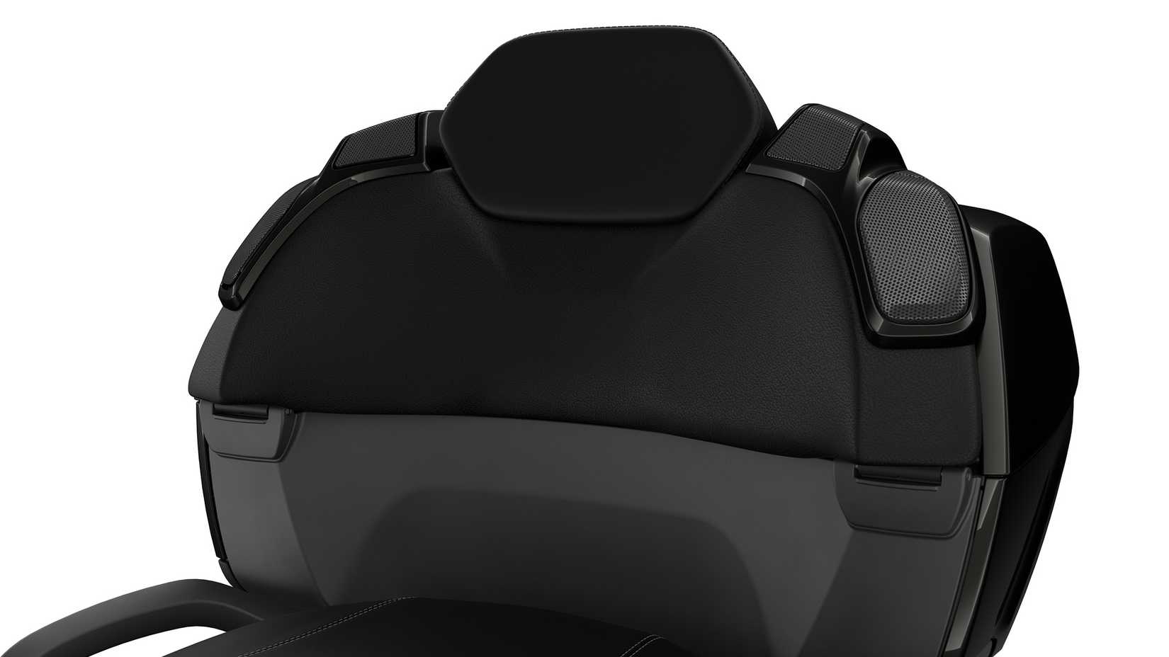 A detail shot of the BMW K 1600 Grand America's pillion backrest 