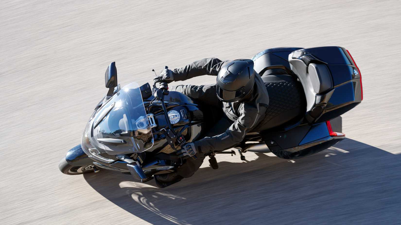 An top-down action shot of the BMW K 1600 Grand America