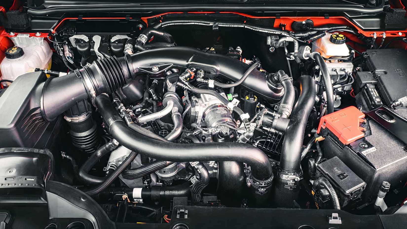 Close-up of a Ford Ranger Raptor engine