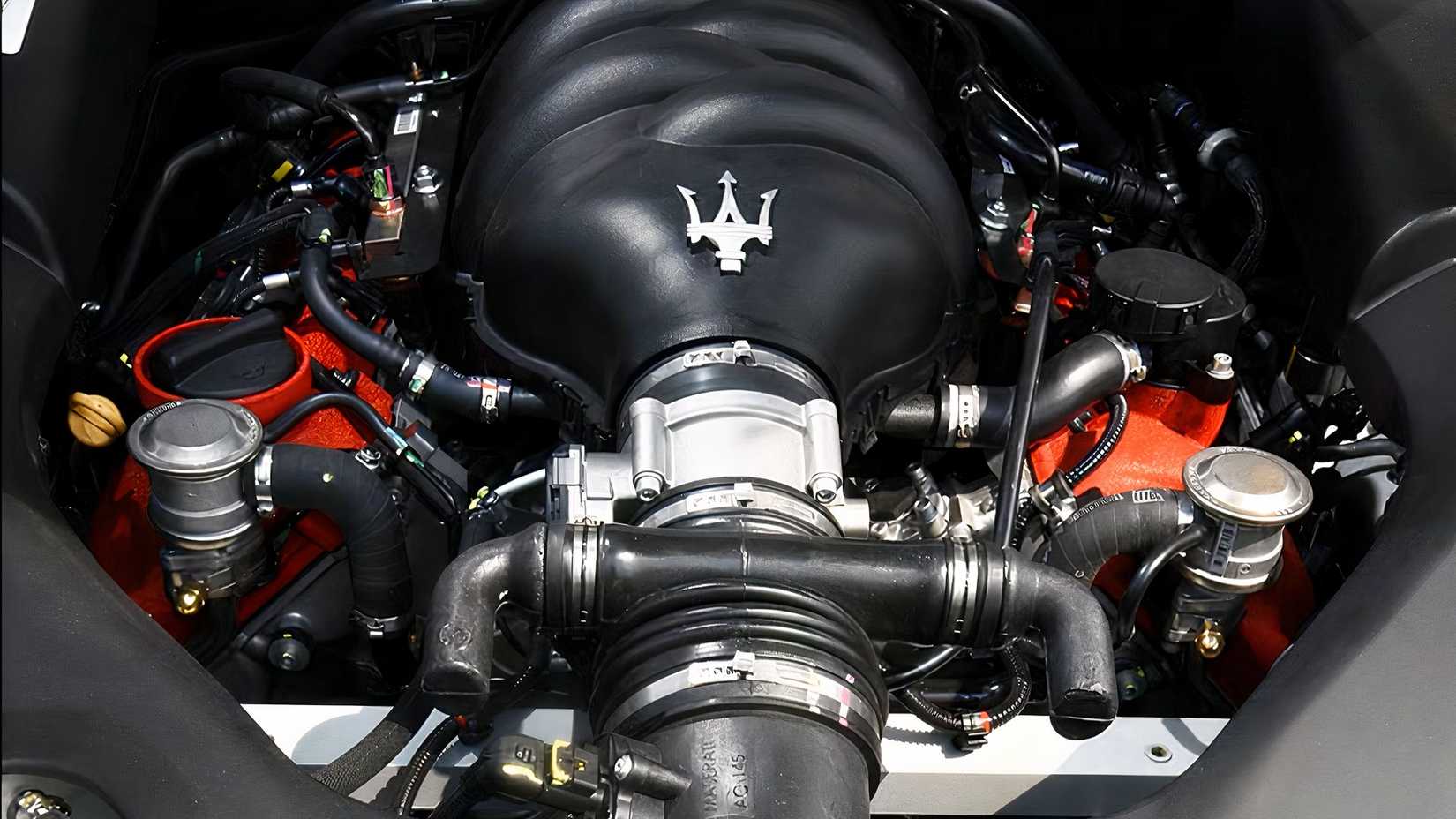 A closeup shot of a Gen 1 Maserati GranTurismo engine