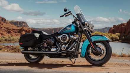 2026 Harley-Davidson Heritage Classic estacionada na beira da estrada no deserto