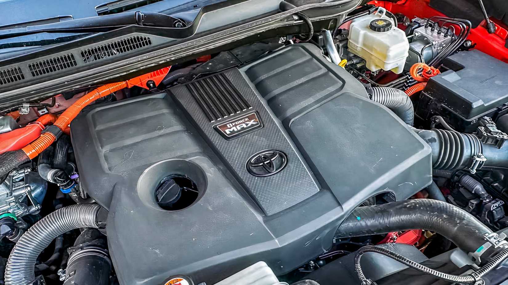 Close-up shot of 2023 Toyota Sequoia engine bay showing V35A V6