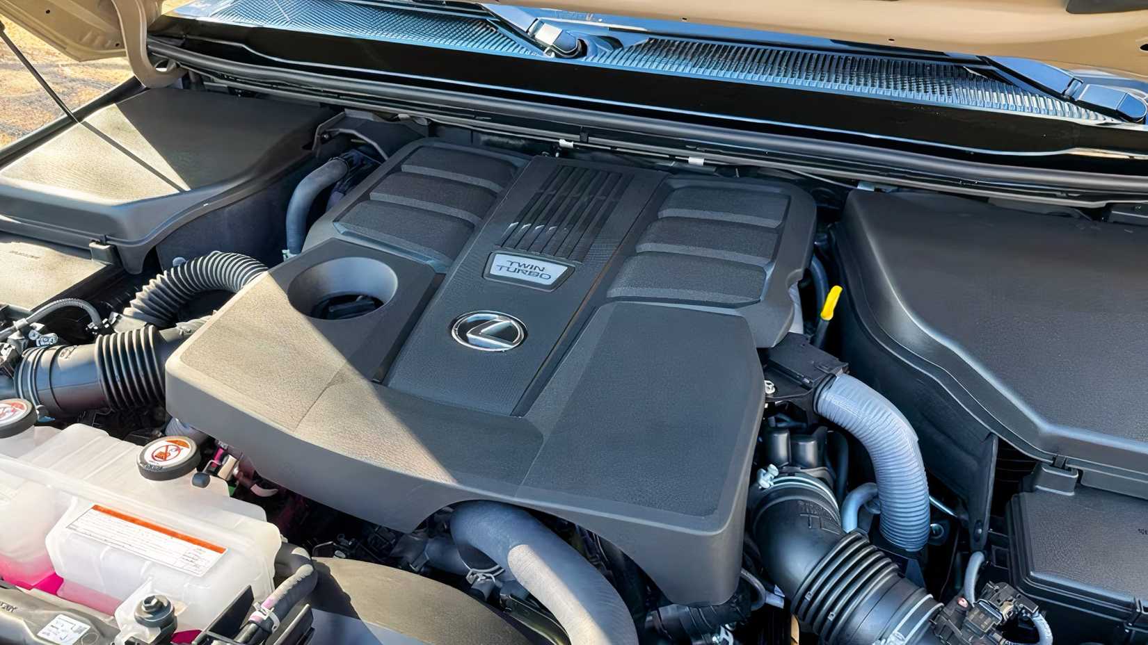 Close-up shot of 2024 Lexus GX engine bay showing V35A V6