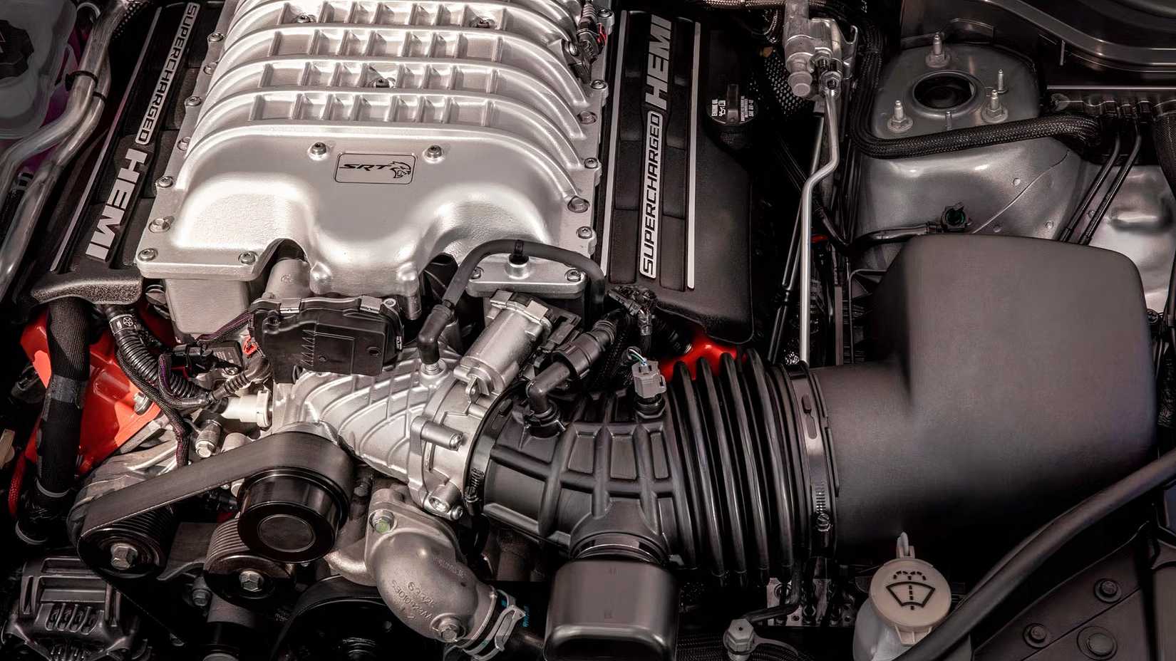 Close-up shot of a Jeep Grand Cherokee Trackhawk Engine