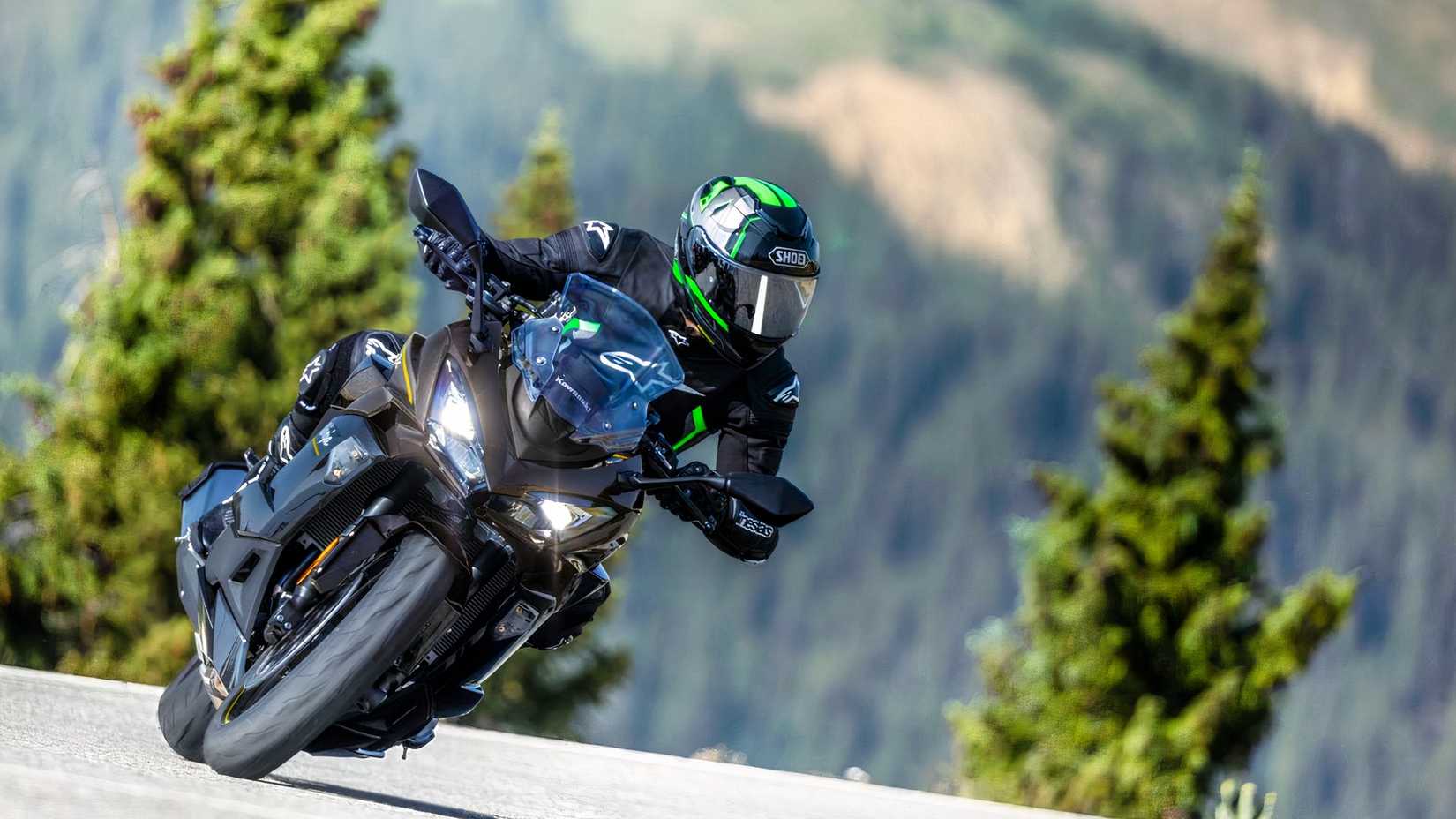 Kawasaki Ninja 1100SX cornering on twisty roads