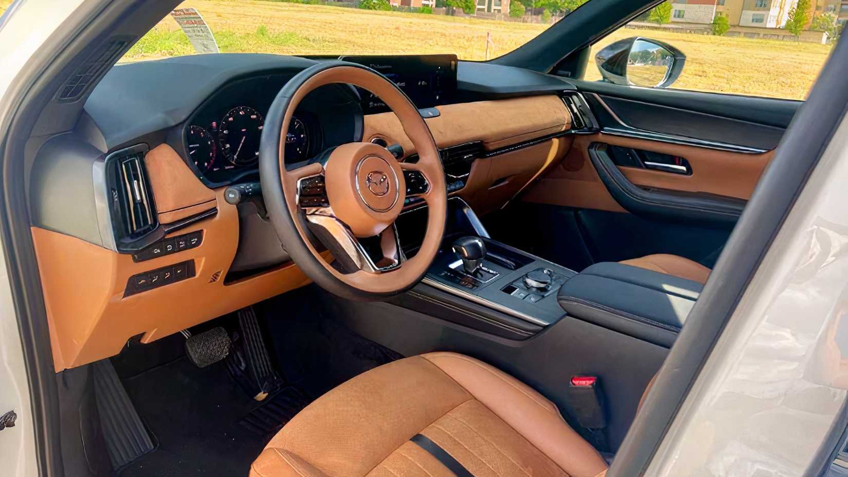 Interior shot of a Mazda CX-70 Tan And Gray Interior