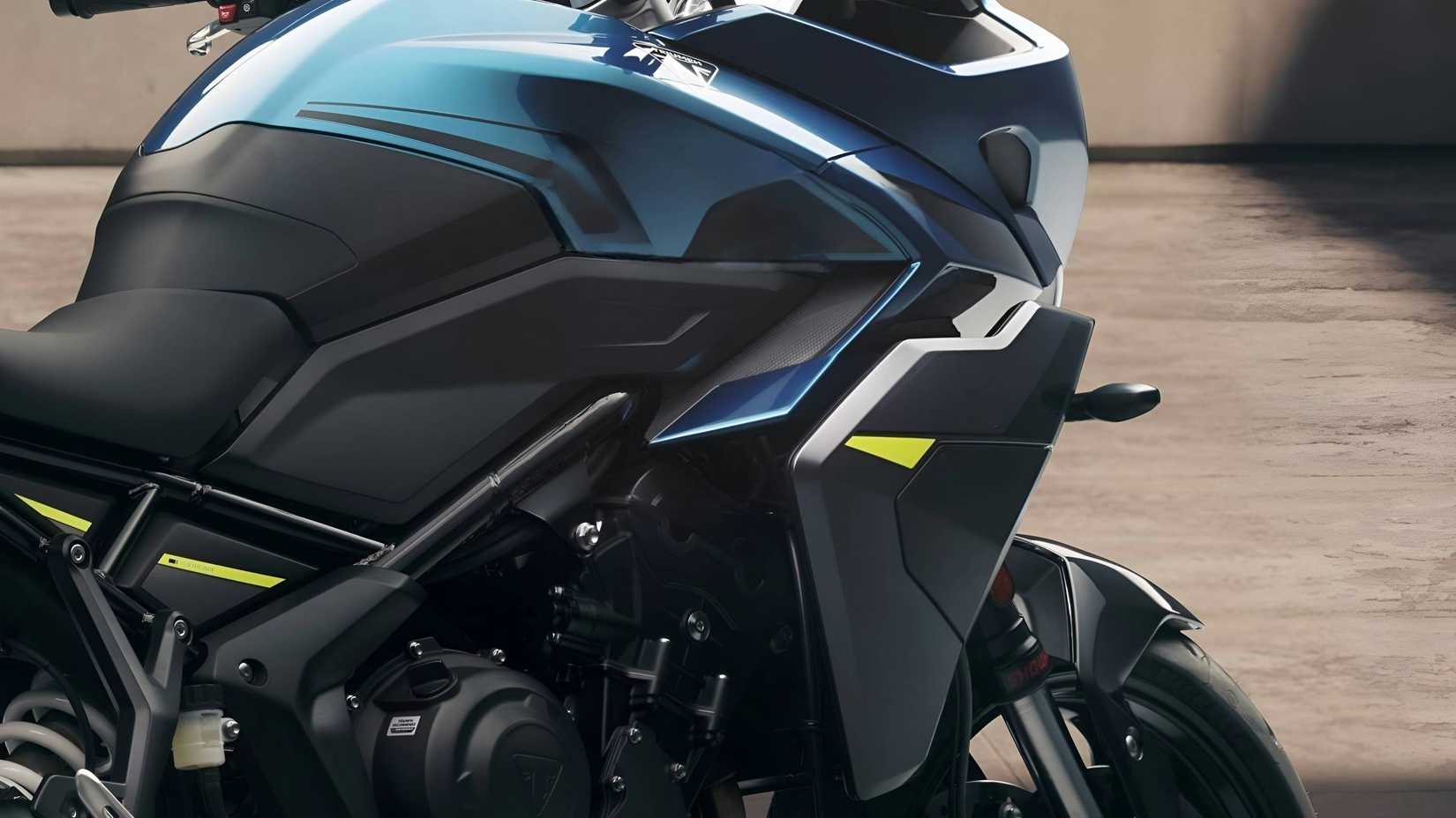 Close-up do projeto do tanque de combustível Triumph Tiger Sport 660 2026