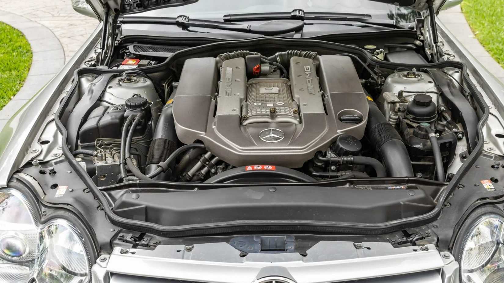 Close-up shot of a 2004 Mercedes-Benz SL 55 AMG engine