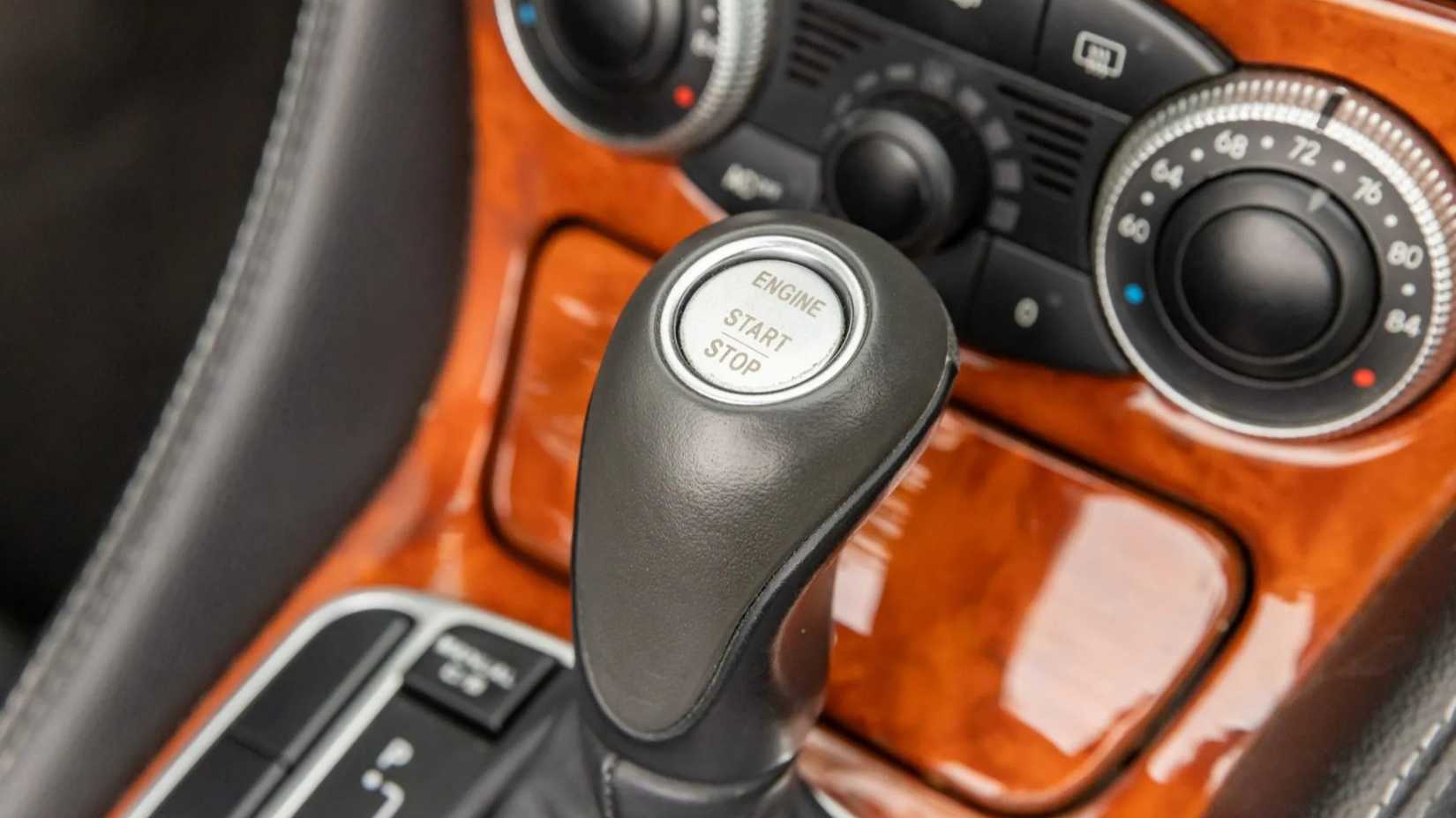 Interior shot of a 2004 Mercedes-Benz SL 55 AMG showing gear lever
