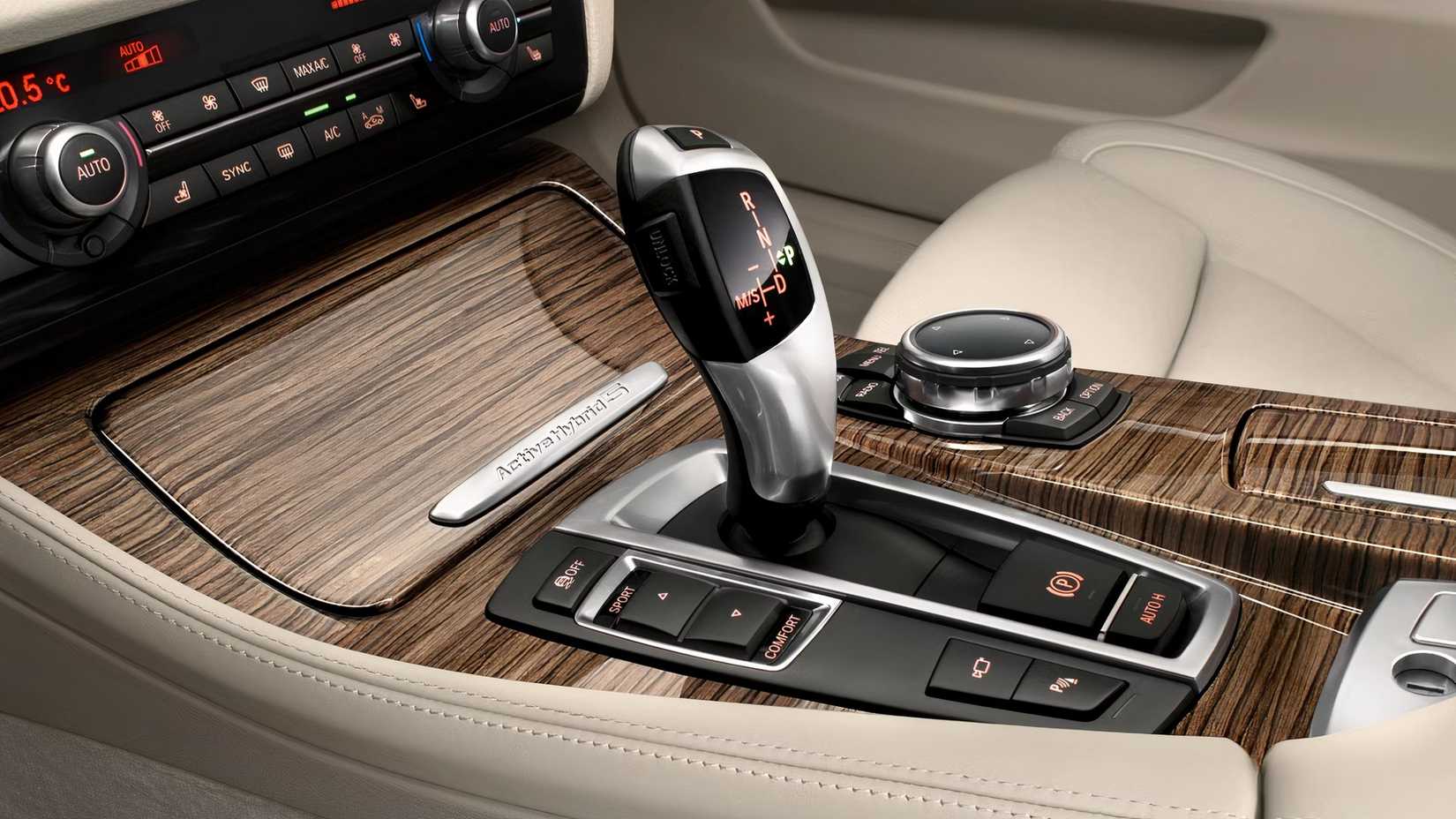 Interior shot of a 2016 BMW 5 Series showing center console