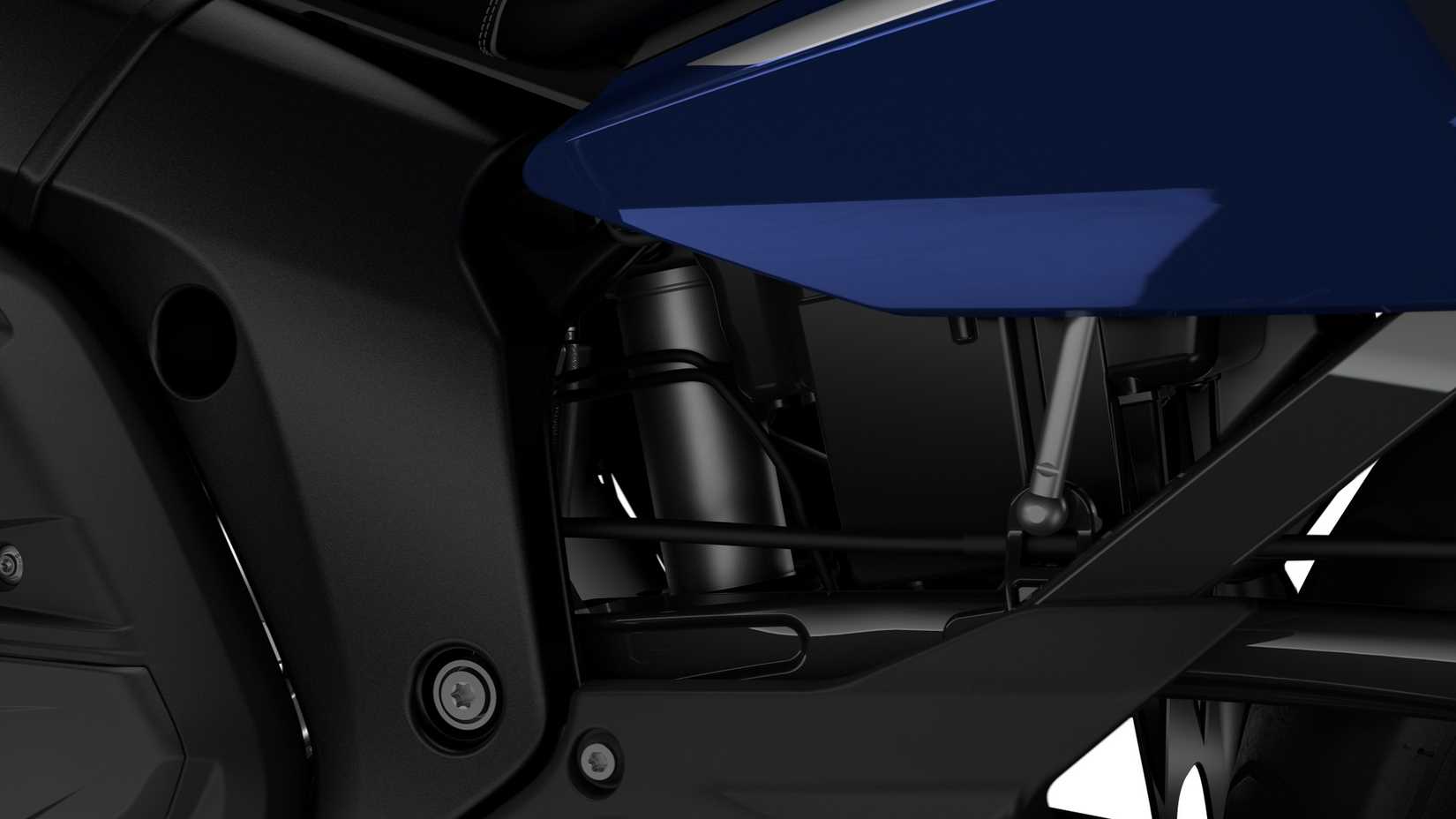 Close-up shot of a BMW K 1600 GT automatic load compensation