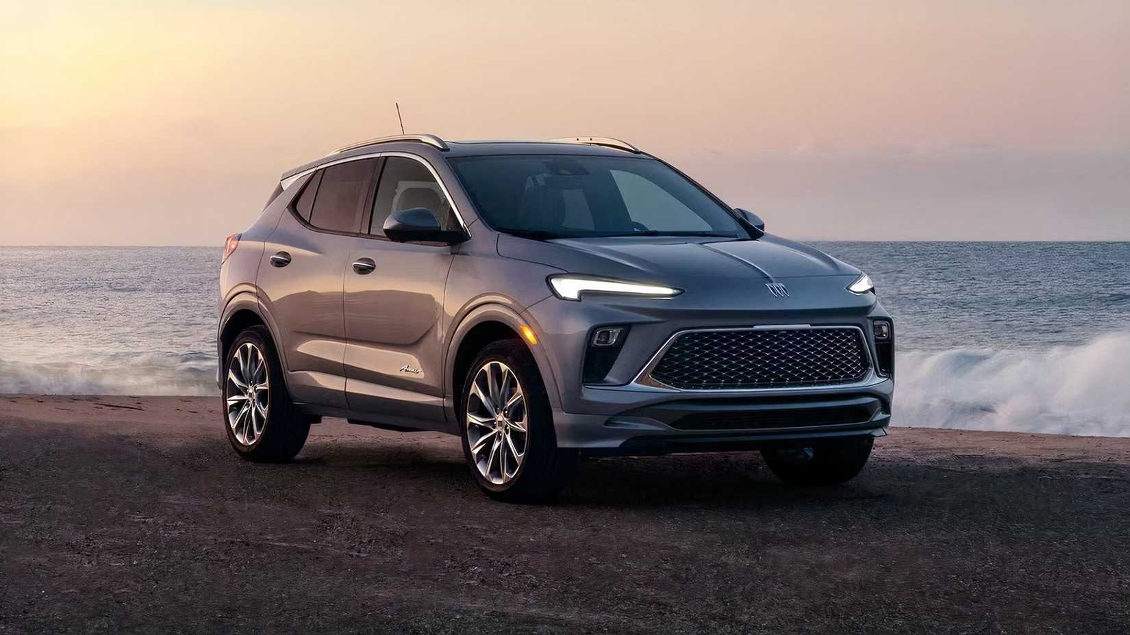 Front shot of a 2026 Buick Encore GX parked by the water